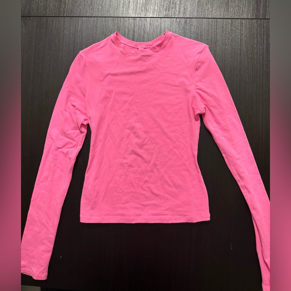 Skims Pink Cotton Jersey Long Sleeve T-Shirt
